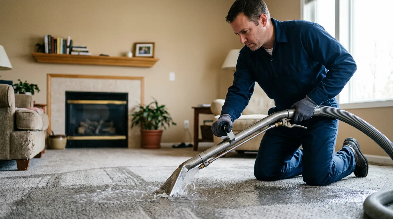 Water damage restoration technician working near Riverside, RI